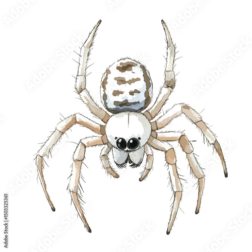 Detailed Watercolor Illustration of a Spider with Distinctive Markings and Hairy Legs