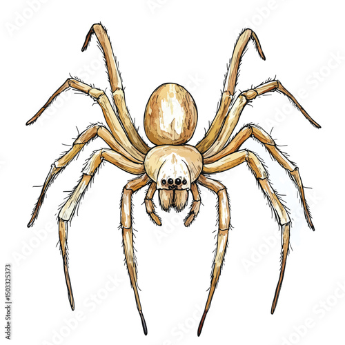 Detailed Watercolor Illustration of a Spider with Eight Long Hairy Legs