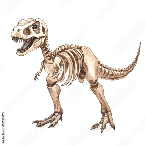 Detailed Watercolor Illustration of a Tyrannosaurus Rex Skeleton in Profile (1)