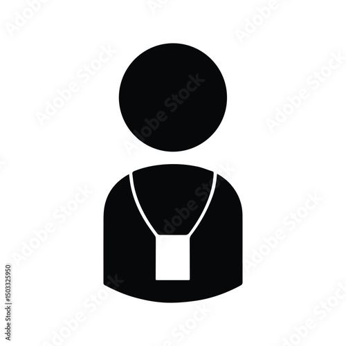 Person Icon. Silhouette Vector Illustration of a Person Using an ID Lanyard. Employee Symbol.