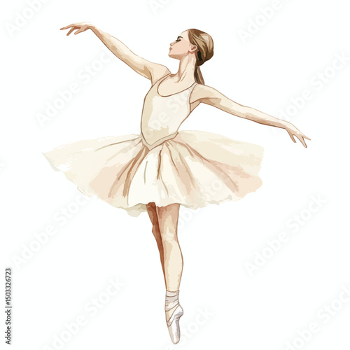 Elegant ballerina in a graceful pose with arms extended and a flowing tutu
