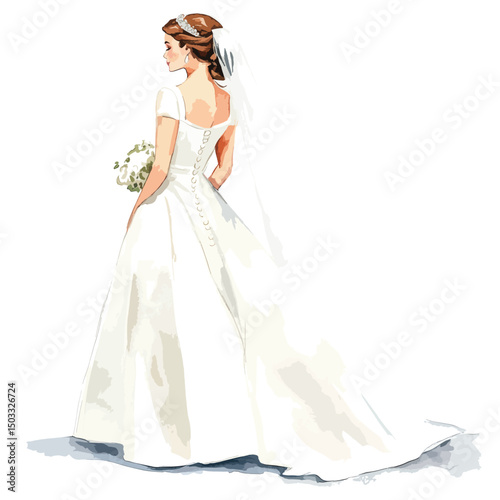 Elegant Bride in a Flowing White Wedding Gown