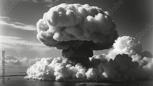 Mushroom Cloud Emerges from Detonation of Bomb Above
