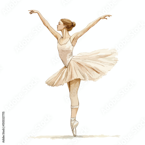 Graceful Ballerina in Beige Tulle Tutu En Pointe