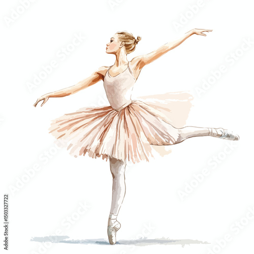 Graceful Ballerina in Watercolor Poised in Elegant Ballet Pose