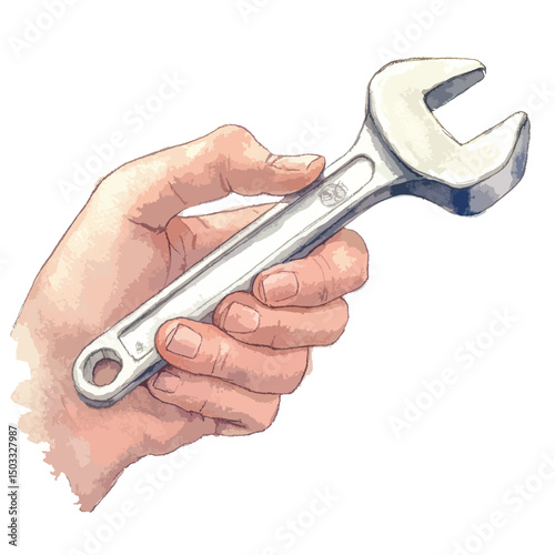 Hand Holding a Silver Wrench Depicting Strength and Precision