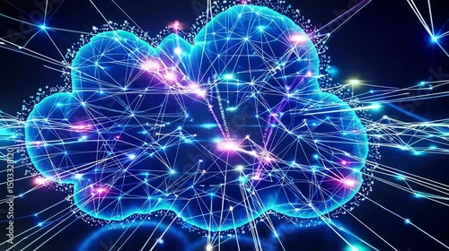 Futuristic Cloud Computing Network with Glowing Blue Digital Connections and AI Data Visualization Technology Background