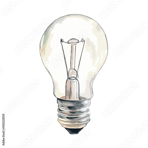 Handdrawn Watercolor Lightbulb with Detailed Filament