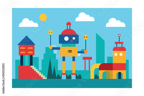 vector illustration of a robot playground
