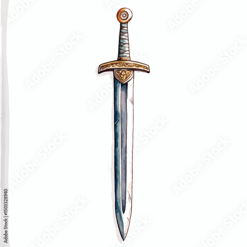 Ornate Medieval Sword with Gold Accents and Wrapped Hilt Illustration