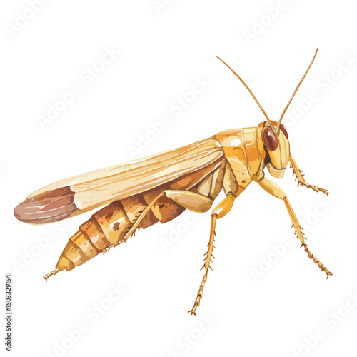 Pale Yellow Grasshopper Detailed Watercolor Illustration