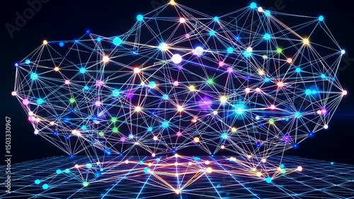 Digital Network Data Visualization with Glowing Colorful Nodes and Connection Lines Animation