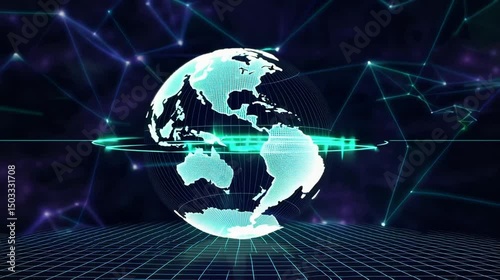 Digital Earth Globe with Global Network Connections and Data Flow Animation