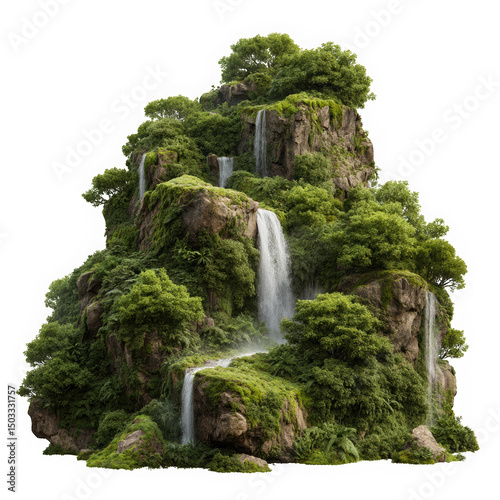 Wallpaper Mural Lush waterfall mountain landscape isolated on transparent background Torontodigital.ca
