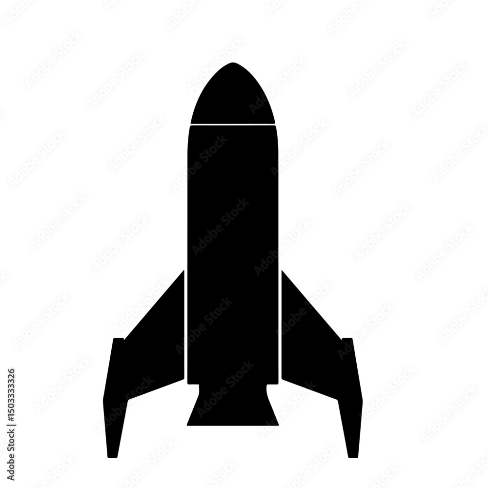 A simple black silhouette illustration of a rocket, symbolizing space travel and innovation. A simple black silhouette illustration of a rocket, symbolizing space travel and innovation.