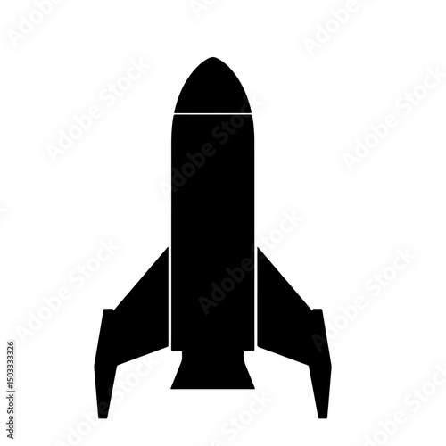 A simple black silhouette illustration of a rocket, symbolizing space travel and innovation.