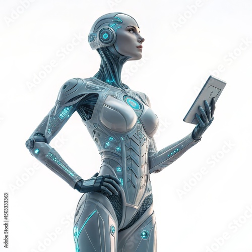 Female Robot with Tablet, AI, Digital Assistant, Cyborg Robotics, AI Art