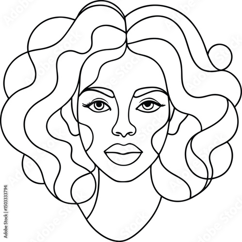 Girl with long black hair vector illustration featuring a beautiful fashion model's face, eyes, and lips in a glamorous artistic sketch style