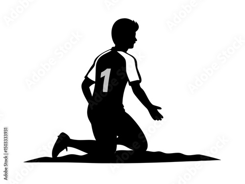 Classic Oil Painting Of Young Soccer Player Kneel