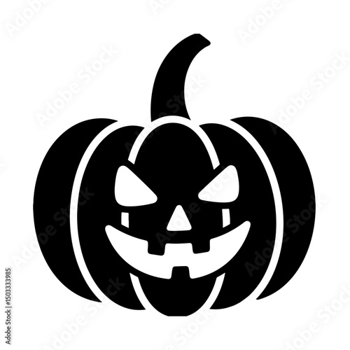 A black silhouette illustration of a jack-o'-lantern with a menacing grin.