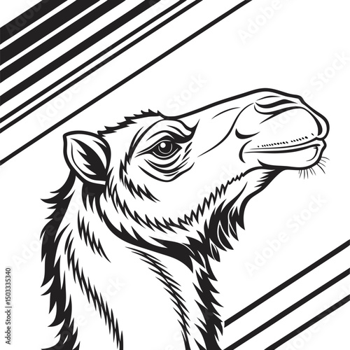 Minimalist Black and White Camel Head Profile Illustration