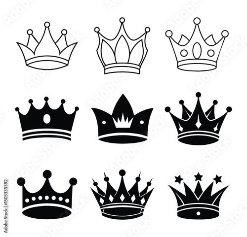 Set Hand drawn crown silhouette