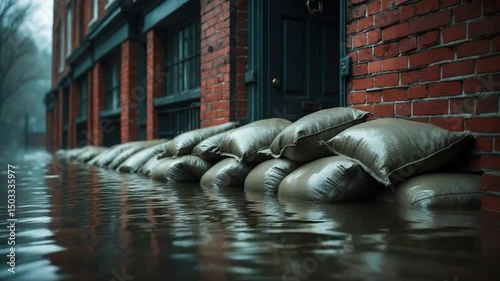 Sandbag barricade at the entrance of street