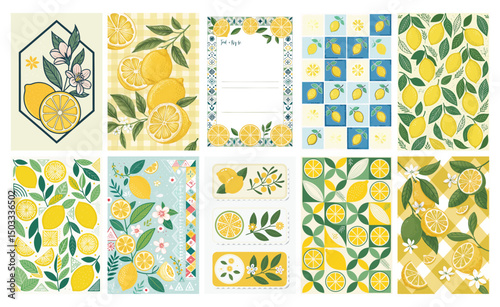 Sunny Lemon Design Kit: Seamless Patterns, Bookmarks & Floral Tile Elements