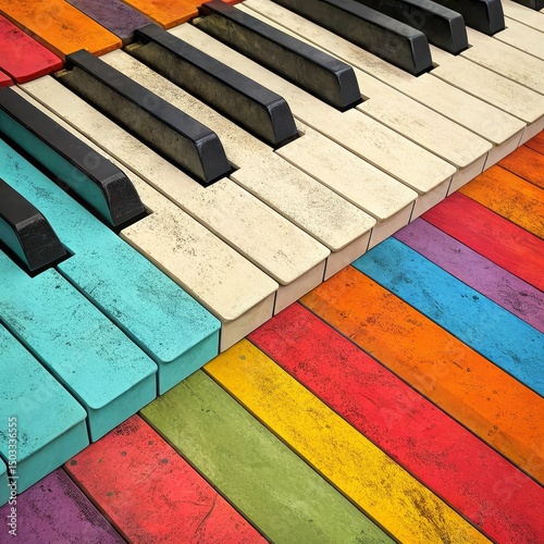 Rainbow Piano Keys, Music Instrument, Colorful Keyboard