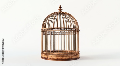 Empty wooden birdcage against white