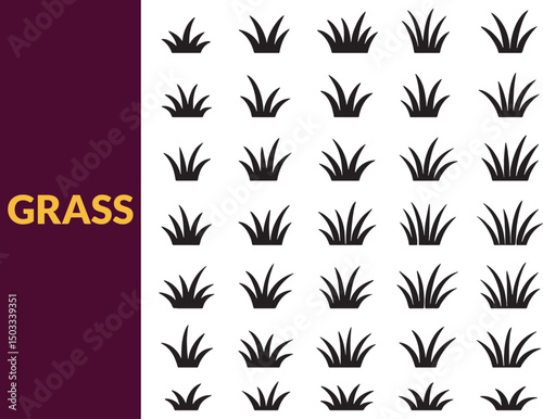 Black and white nature vector icon set featuring bamboo leaves flowers and plants