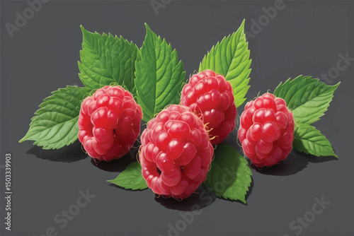 raspberries with leaves isolated on white background