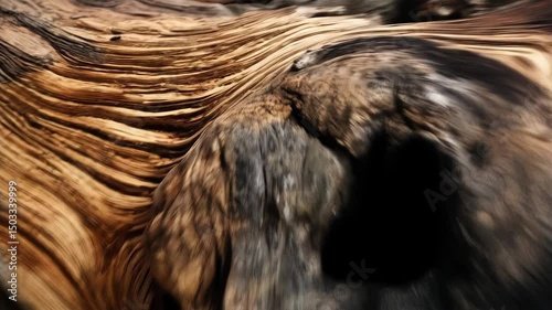 Weathered and patterned tree trunk featuring swirls, knots and gnarls, and varied brown and gray hues for a detailed wood background or texture.