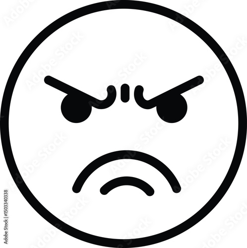 Angry Emoticon: A simple yet expressive black and white emoticon depicting a scowling face, conveying feelings of anger, frustration, or annoyance.