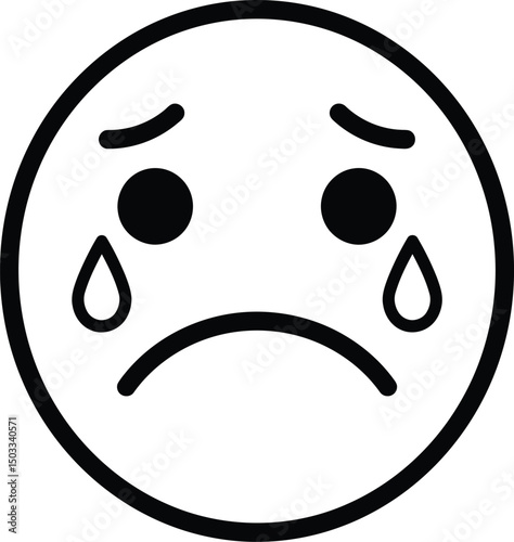 Crying emoticon: This simple yet expressive emoticon depicts a round face with downturned mouth and tears. It conveys sadness and despair.