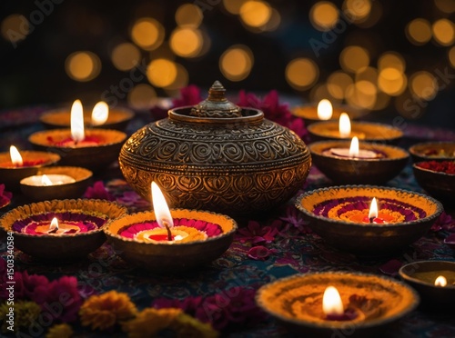 Water surfaces sparkle during Diwali, reflecting the festival's spirit of light and love photo
