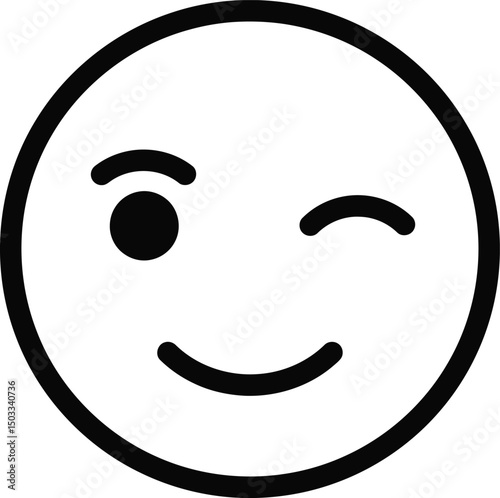 Playful Wink Emoji: A simple yet expressive emoji, rendered in bold black lines, winks slyly, conveying a sense of fun, mischief, or playful acknowledgment.