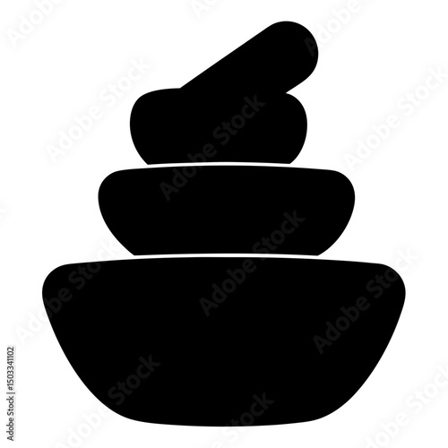 Black Silhouette of Three Stacked Spa Stones Icon, Simple black icon of three stacked spa stones, symbolizing relaxation, wellness, balance, and massage therapy.
