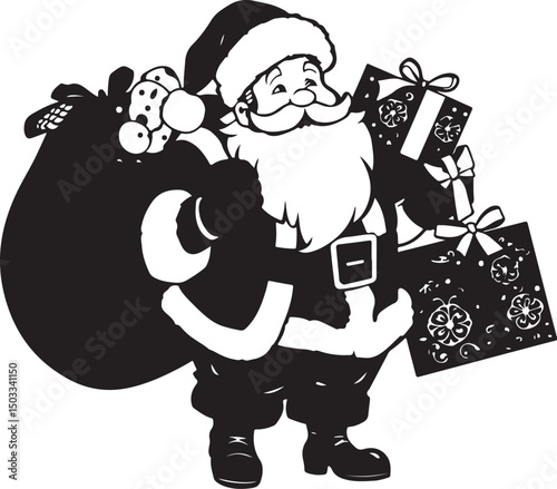 Holiday Santa Black and White Clipart Set


