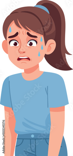 Worried young woman sweating and anxious feeling stressed vector illustration