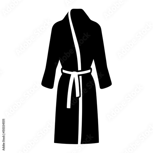 Black silhouette of a bathrobe with a white belt, isolated on white