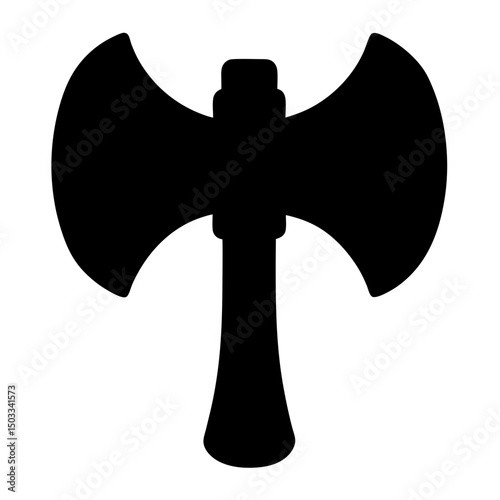 Silhouette of a double headed battle axe on a white background