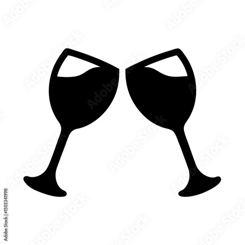 Two Black Wine Glasses Clinking in Celebration on a White Background