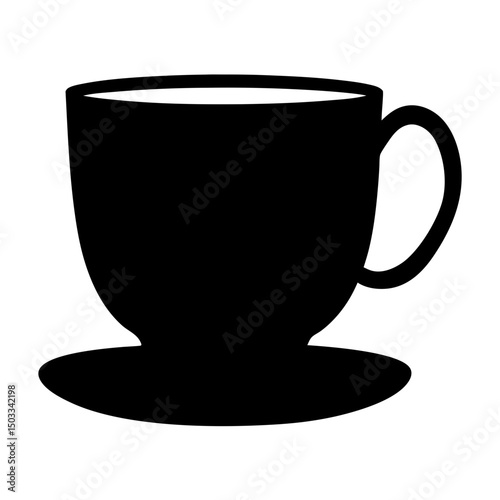 Black silhouette of a teacup and saucer on a white background