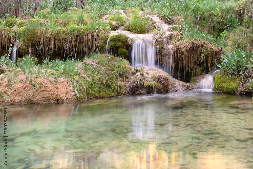 Naklejka premium Small waterfall surrounded by vegetation