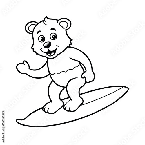 adorable cartoon bear surfing coloring page 