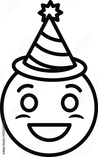 Happy Emoji with Party Hat: A cheerful emoji wearing a party hat, expressing joy and festivity. Perfect for celebrations, birthdays, and cheerful online communication.