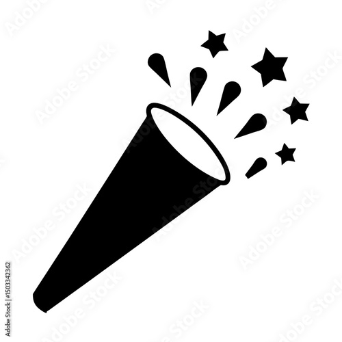 Black and White Party Horn with Stars Icon for Celebrations