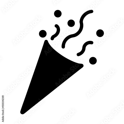 Celebration time party popper icon releasing confetti and streamers joyfully