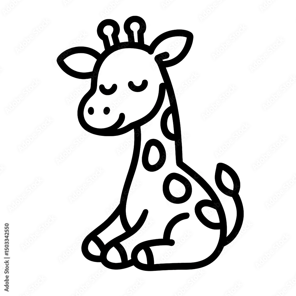 Fototapeta premium Cute Cartoon Giraffe Drawing for Kids Coloring Pages, Bold line